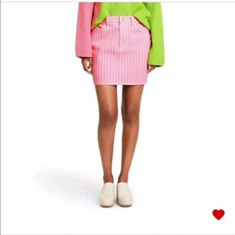 NWT Victor Glemaud for Target Pink/White Pinstripe High-Rise Mini Jean Skirt